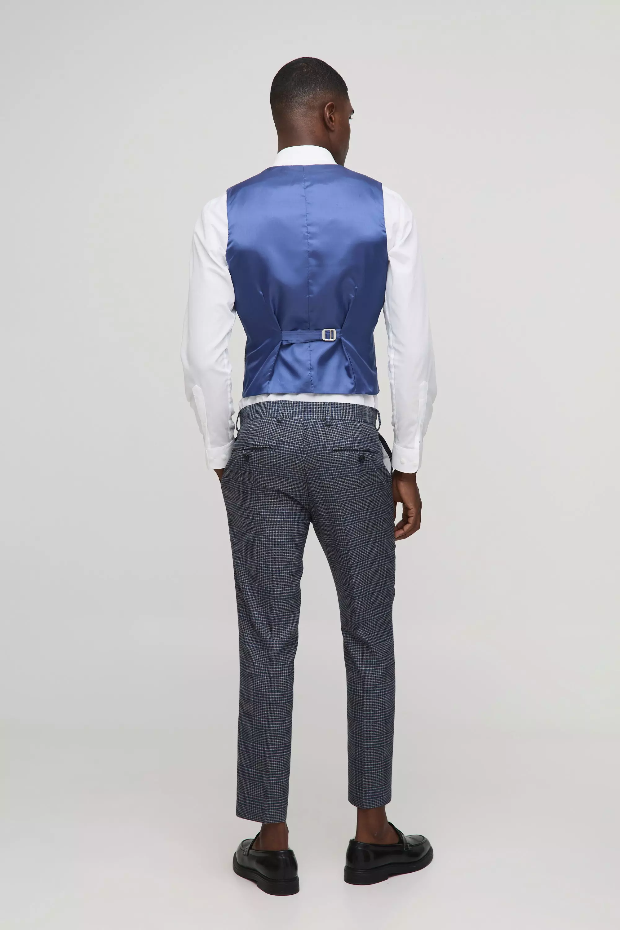 Navy Skinny Double Breasted Check Waistcoat alternative image