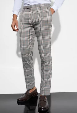 Slim Cropped Check Suit Trousers brown
