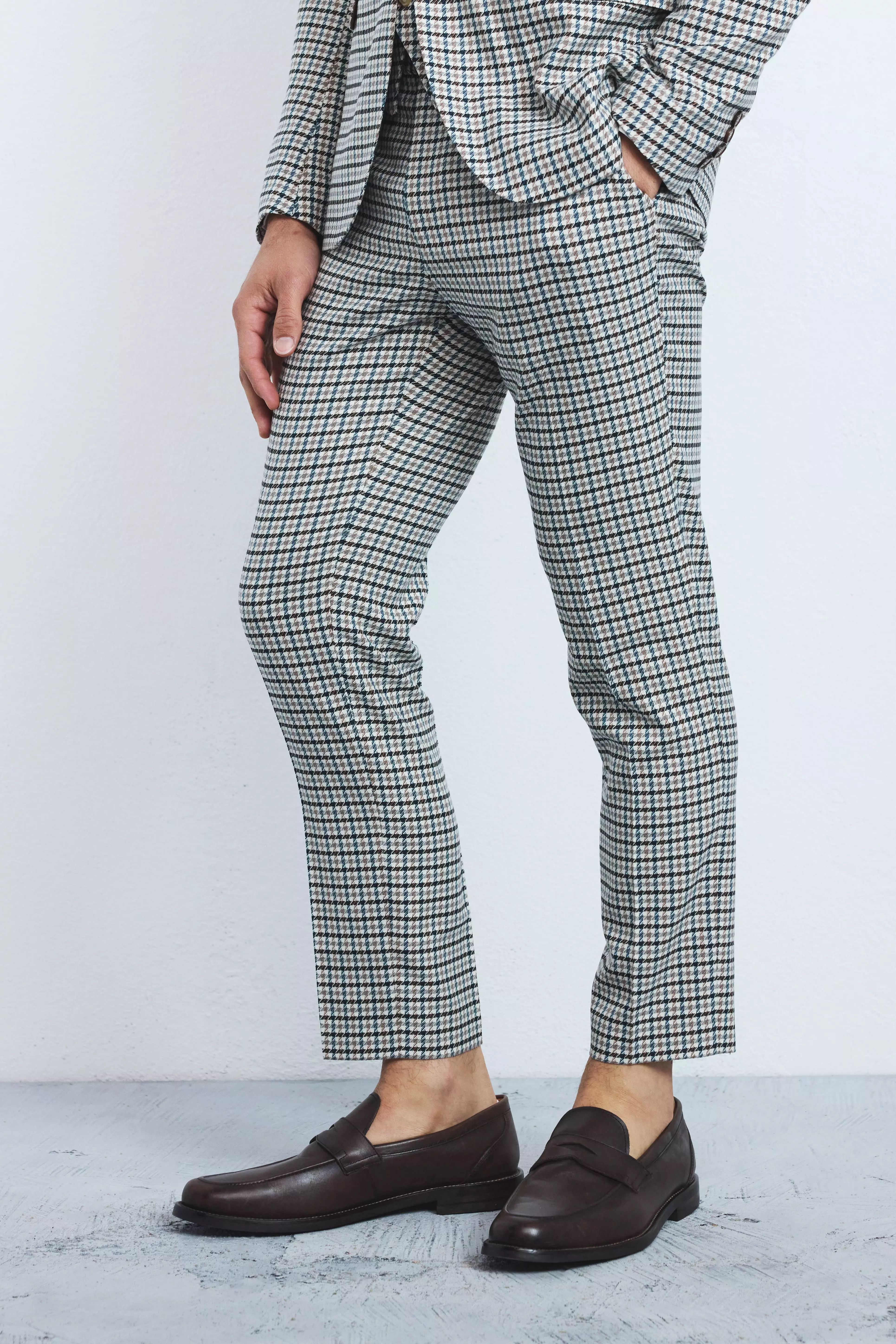 Pantalon de costume court à carreaux, Beige autre image