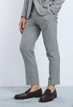Beige Skinny Cropped Check Dress Pants