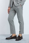Beige Skinny Cropped Check Dress Pants