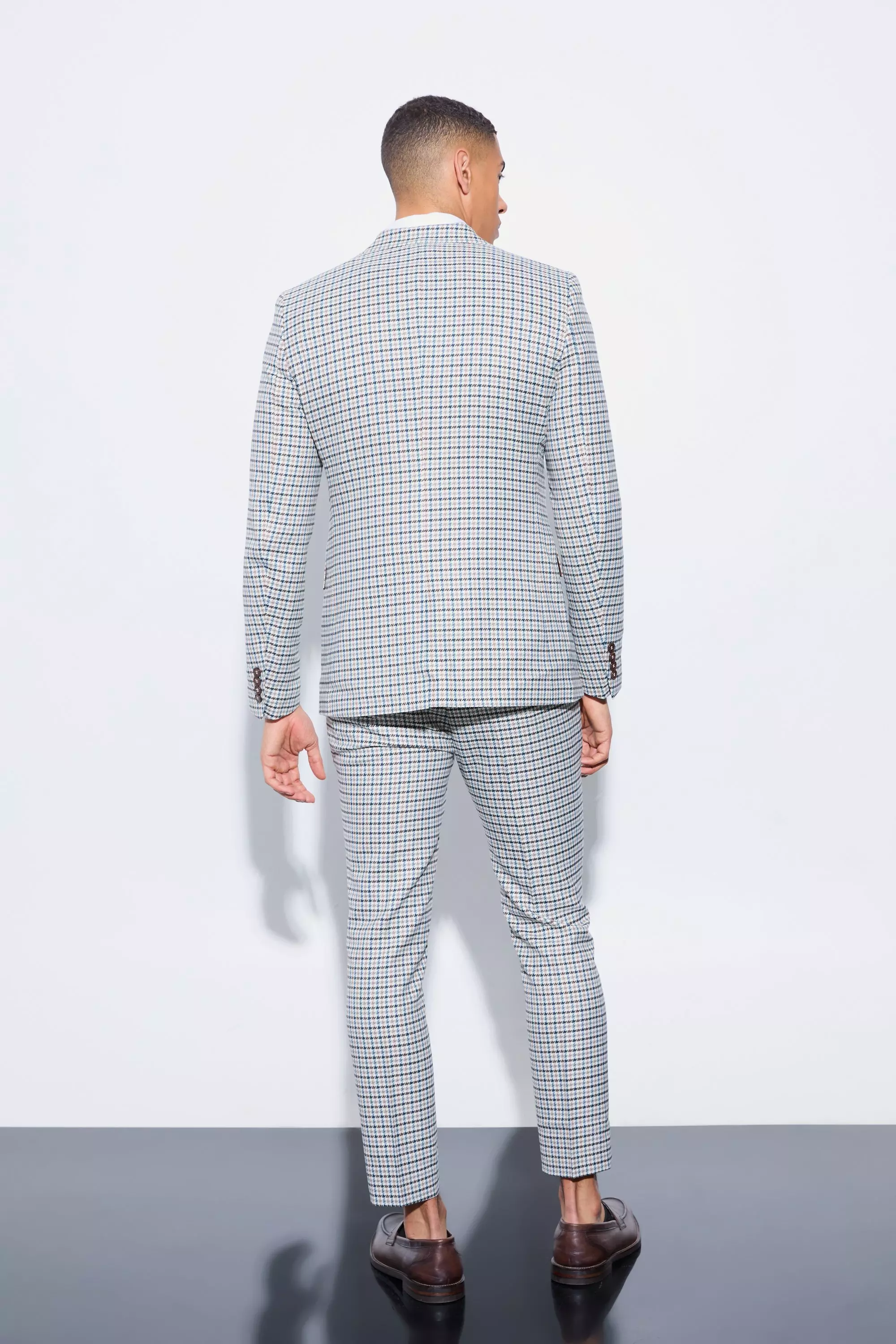 Beige Skinny Cropped Checked Suit Trousers alternative image