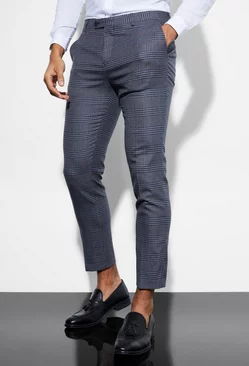 Navy Skinny Cropped Check Suit Pants