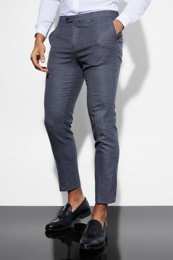 Ankle-Length Checked Bootcut Trousers