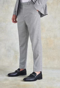Grey Tapered Check Suit Pants