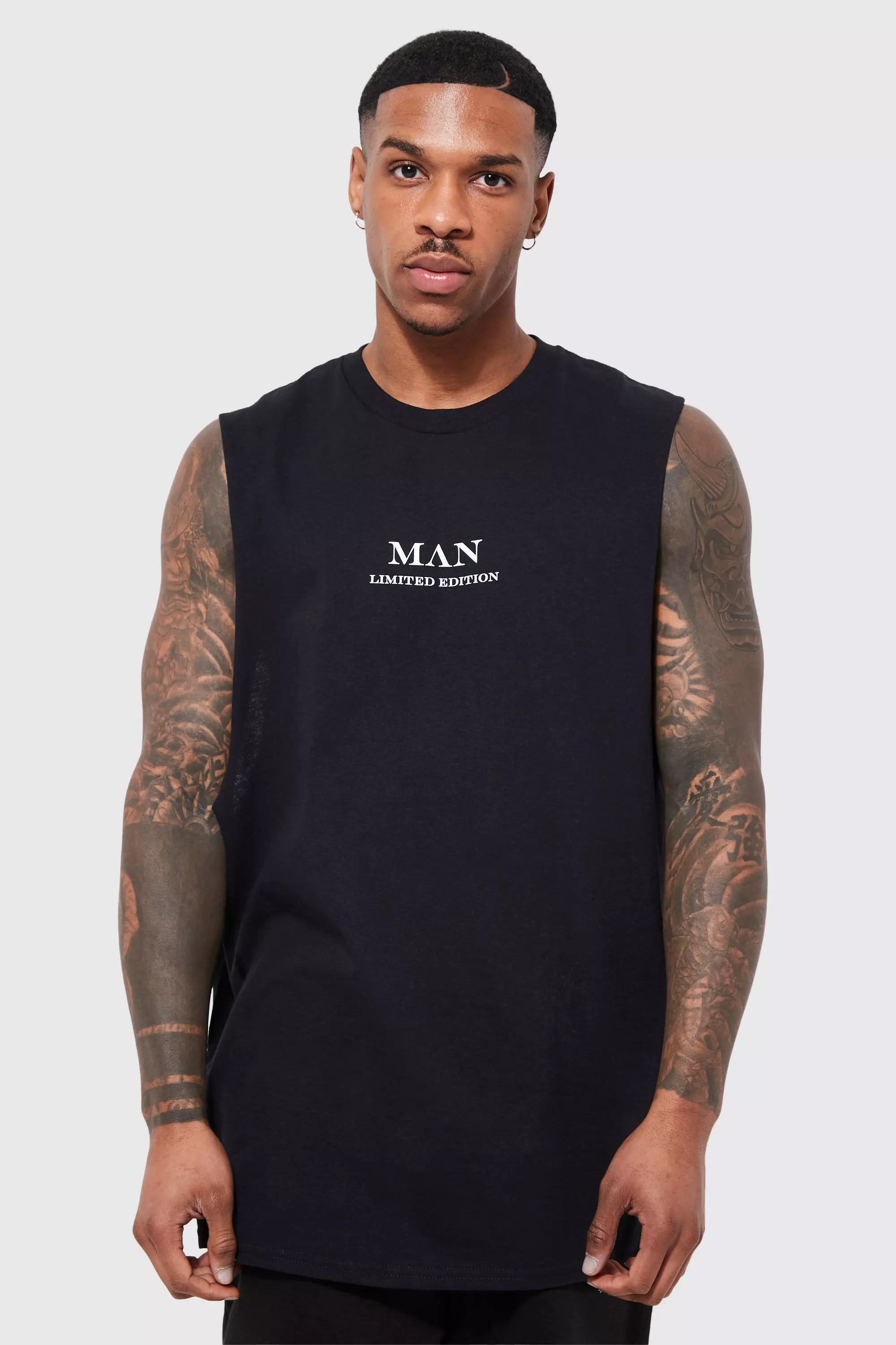 Oversized Roman Man Tank Black