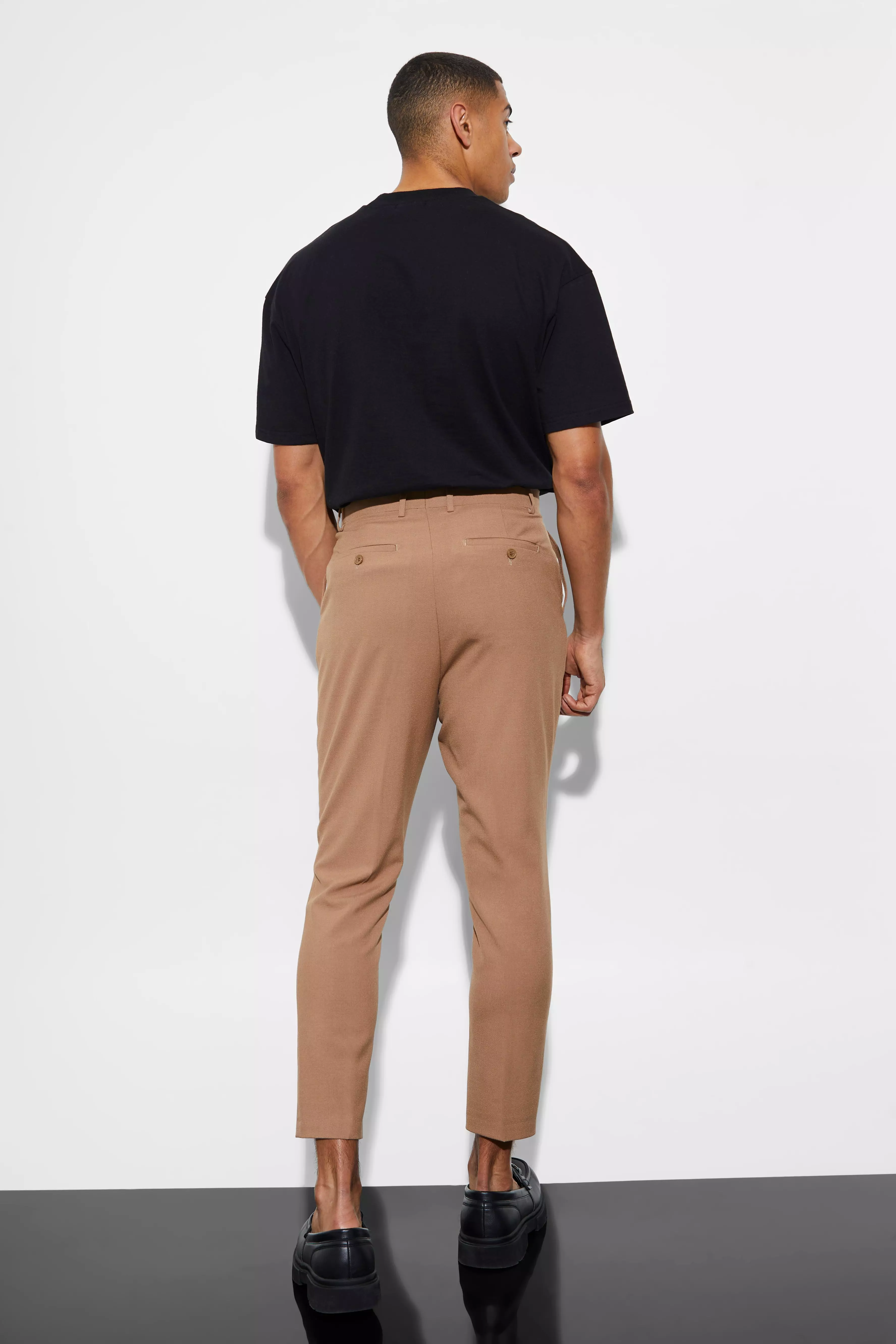 Brown Tapered High Rise Pants With Belt Loops alternative image