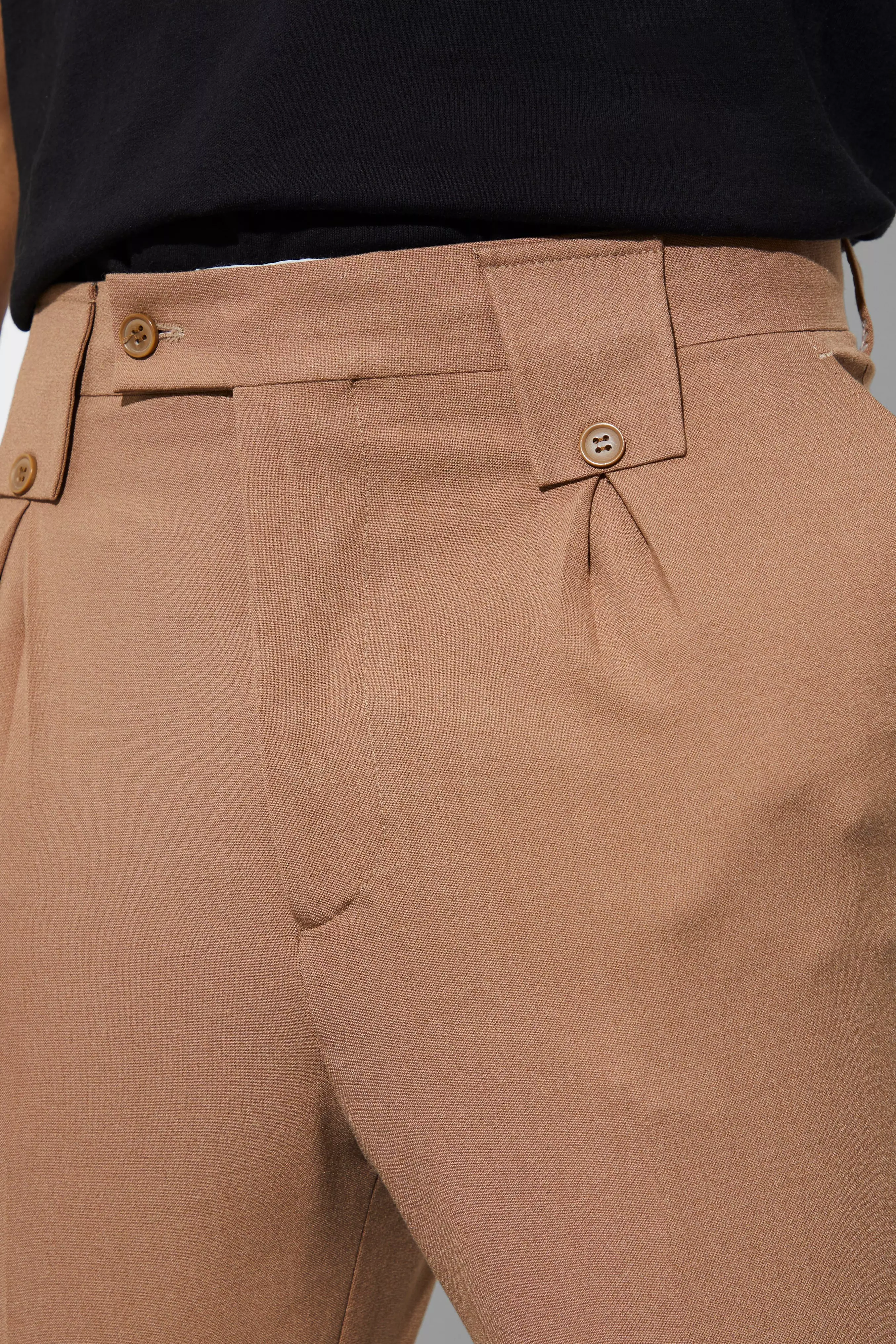Brown Tapered High Rise Pants With Belt Loops alternative image