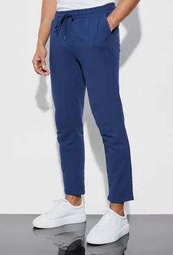 Elasticated Slim Crop Tailored Pants Navy