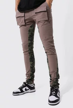Tall Fixed Skinny Gusset Camo Cargo Pants Chocolate