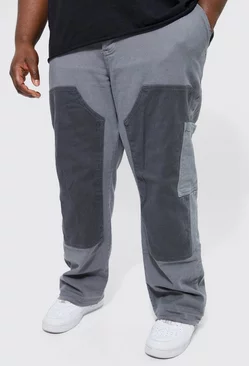 Grey Plus Fixed Waist Washed Carpenter Pants
