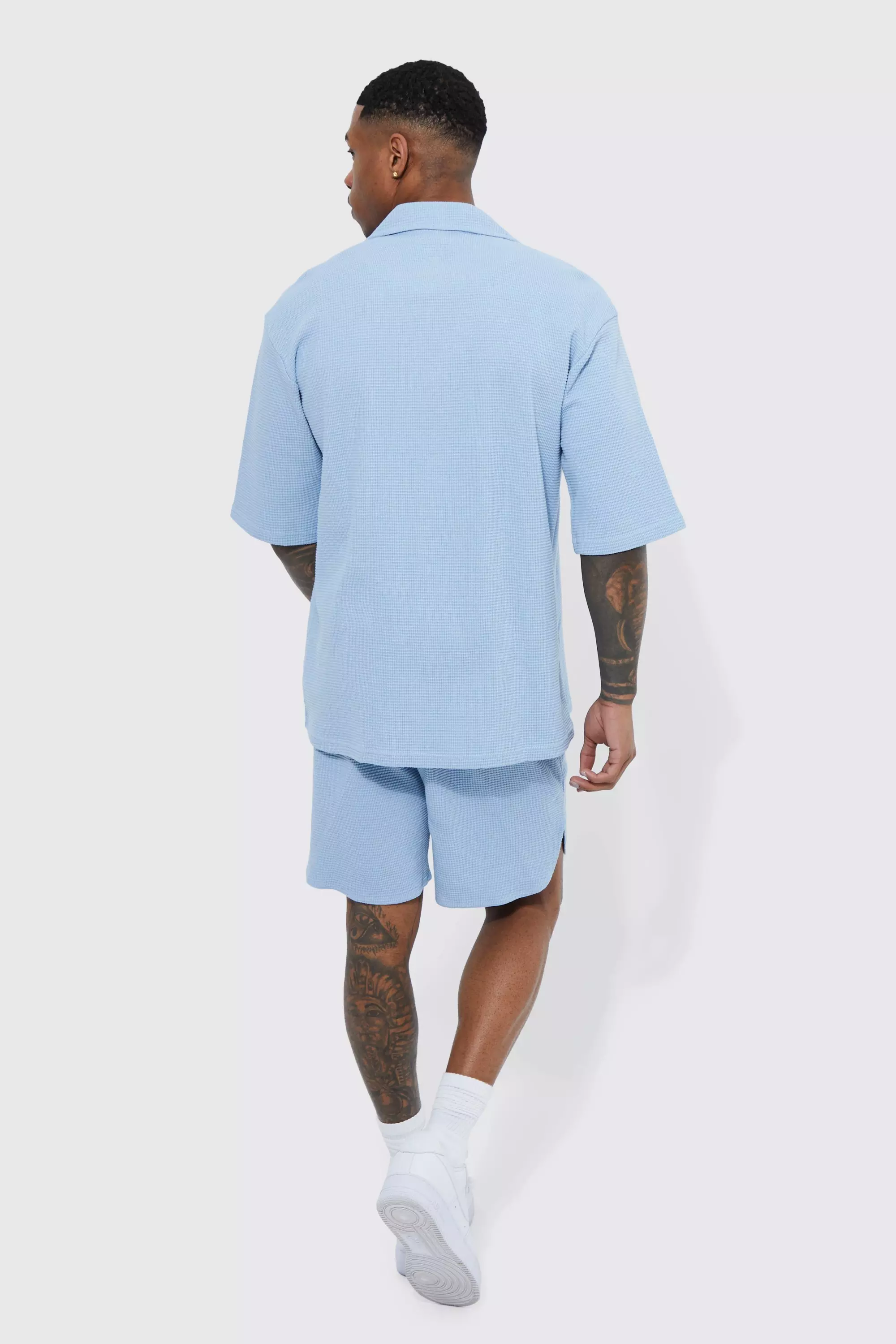 Double Knit Jersey Texture Short Sleeve Shirt And Short | boohooMAN USA