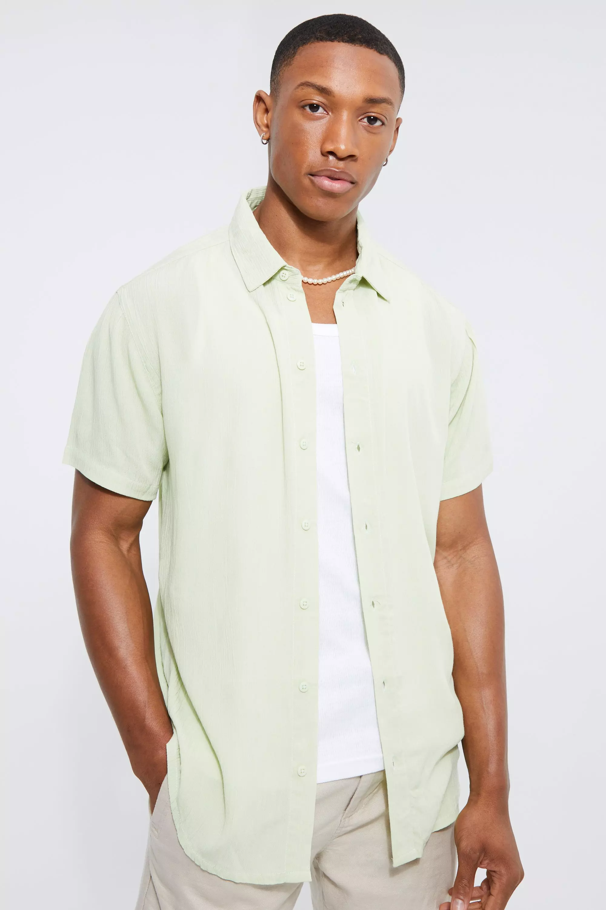 Short Sleeve Cheese Cloth Shirt boohooMAN UK