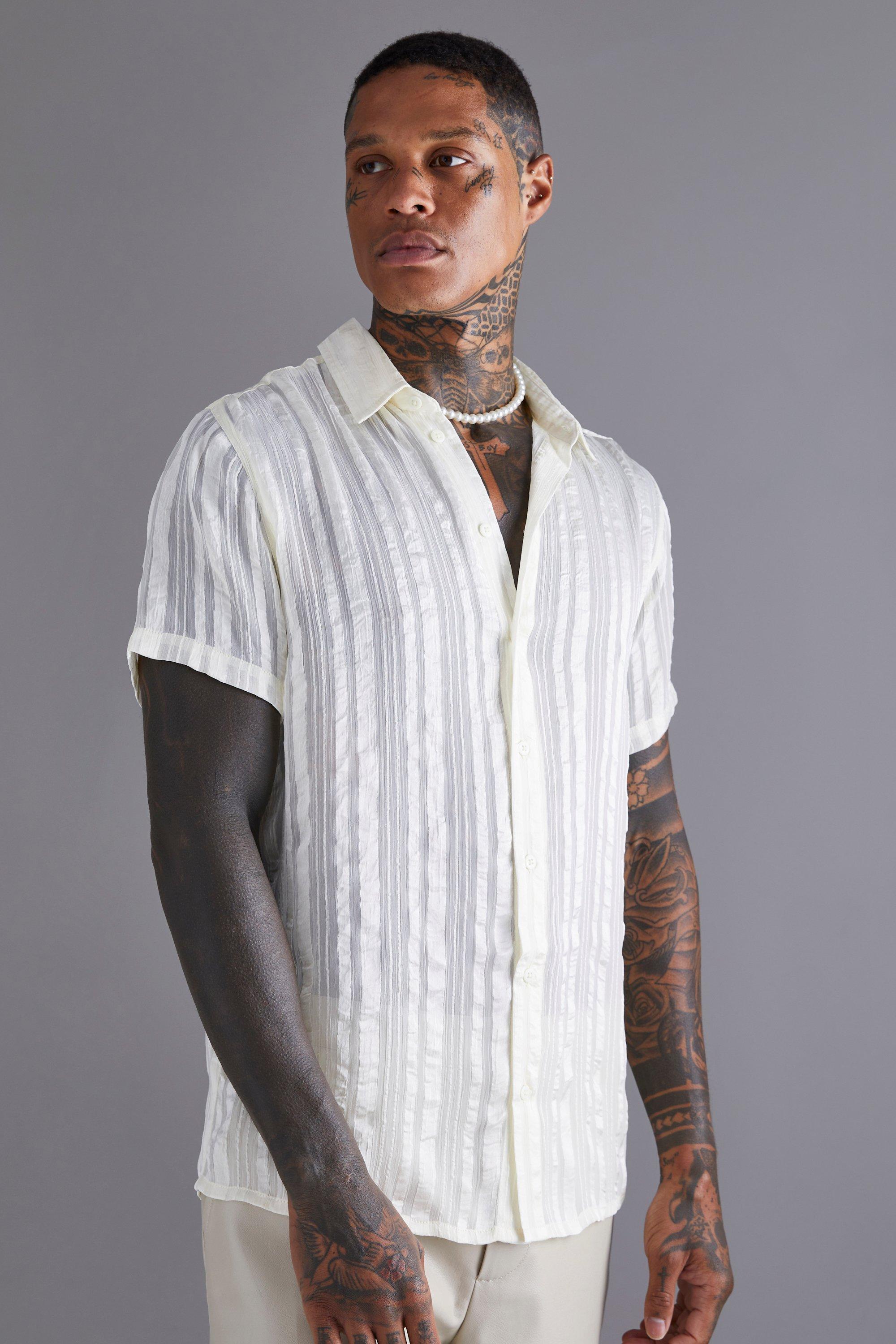 Short Sleeve Sheer Stripe Shirt | boohooMAN USA