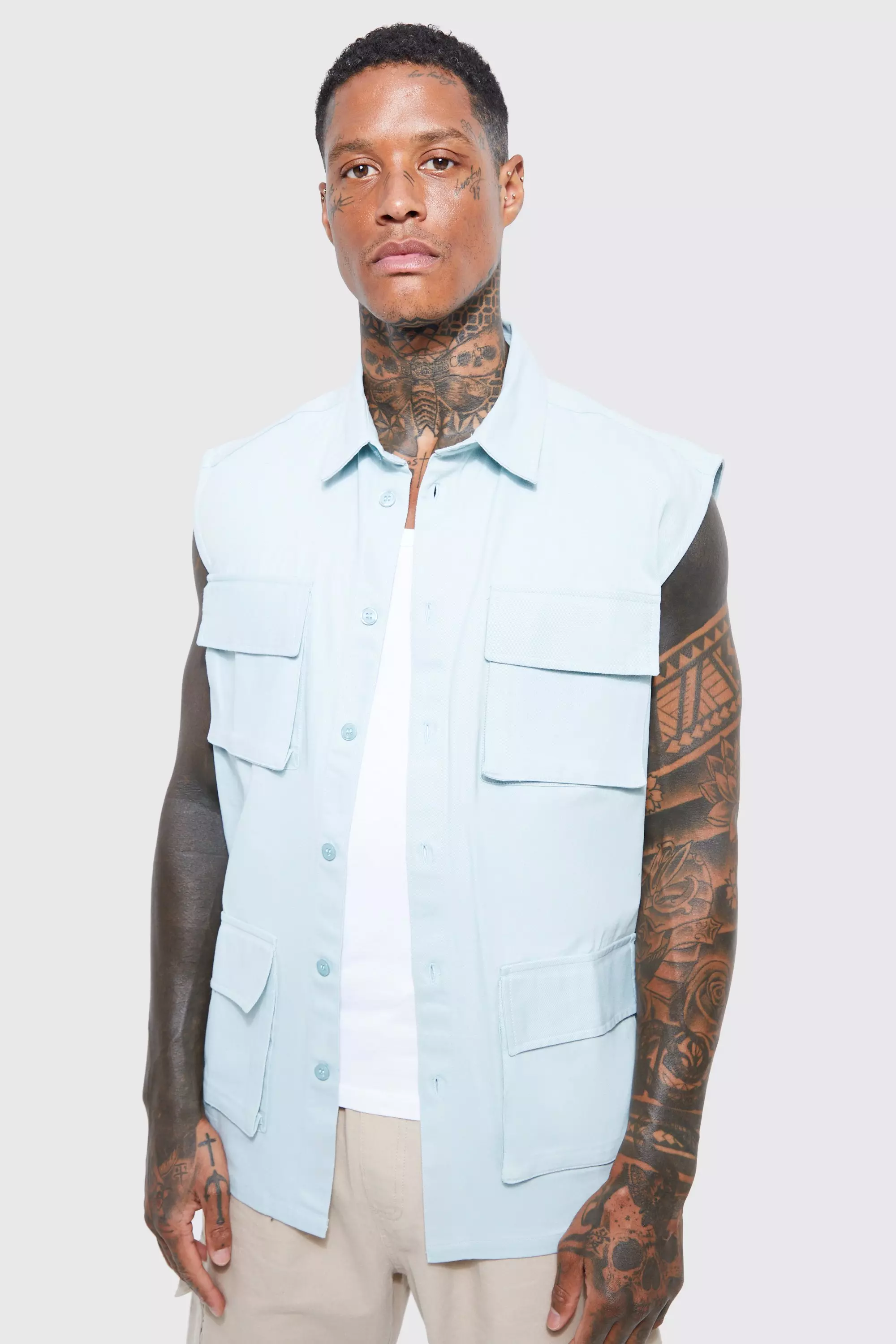 boohooMAN Boxy Fit Diamond Jacquard Denim Shirt - Blue - Size S