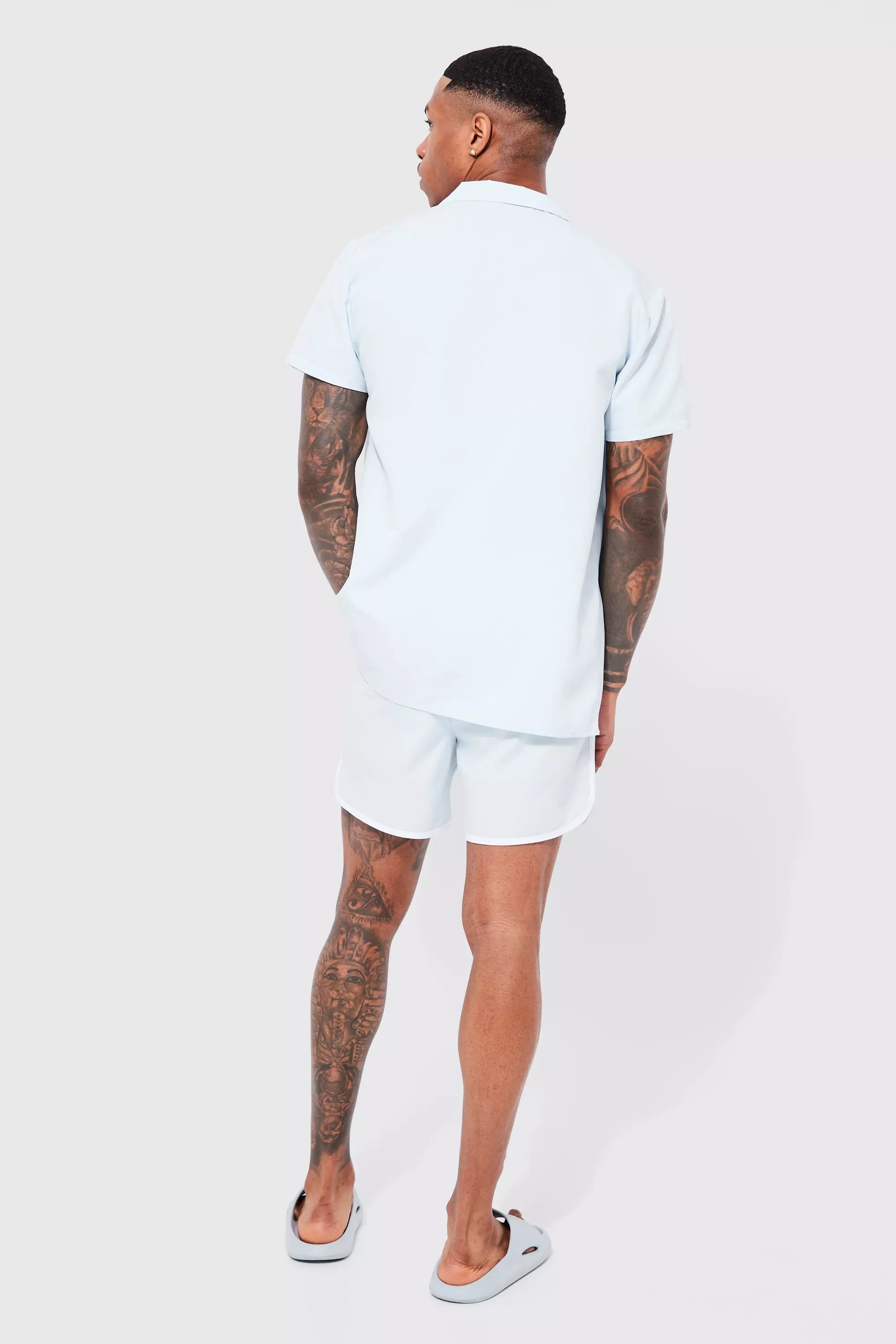 Kurzärmliges Hemd mit Paspeln & Badehose, Pale blue alternatives Bild