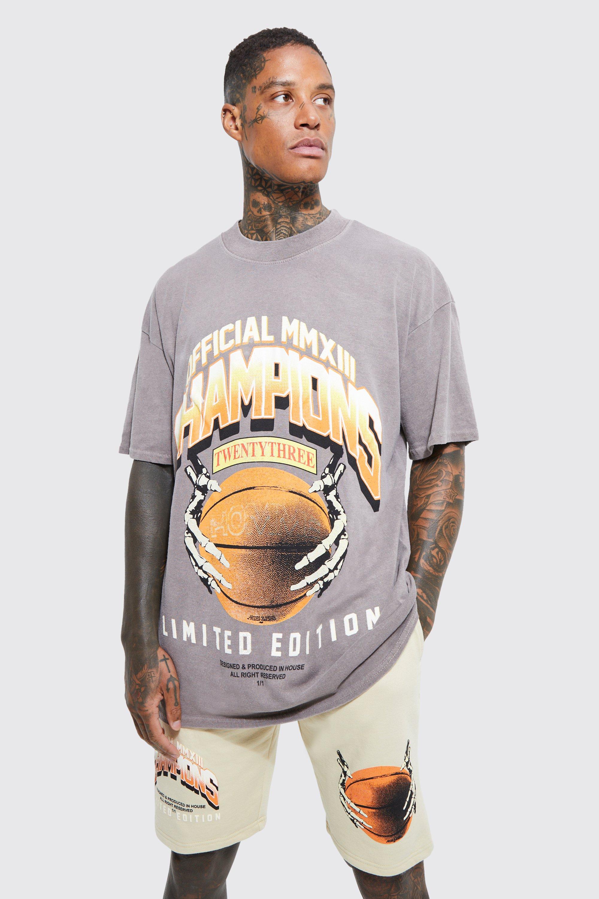 boohooMAN Mens Oversized Basketball Graphic T-Shirt - White XS