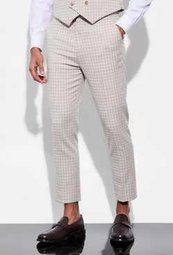 Tapered Check Suit Trousers sand