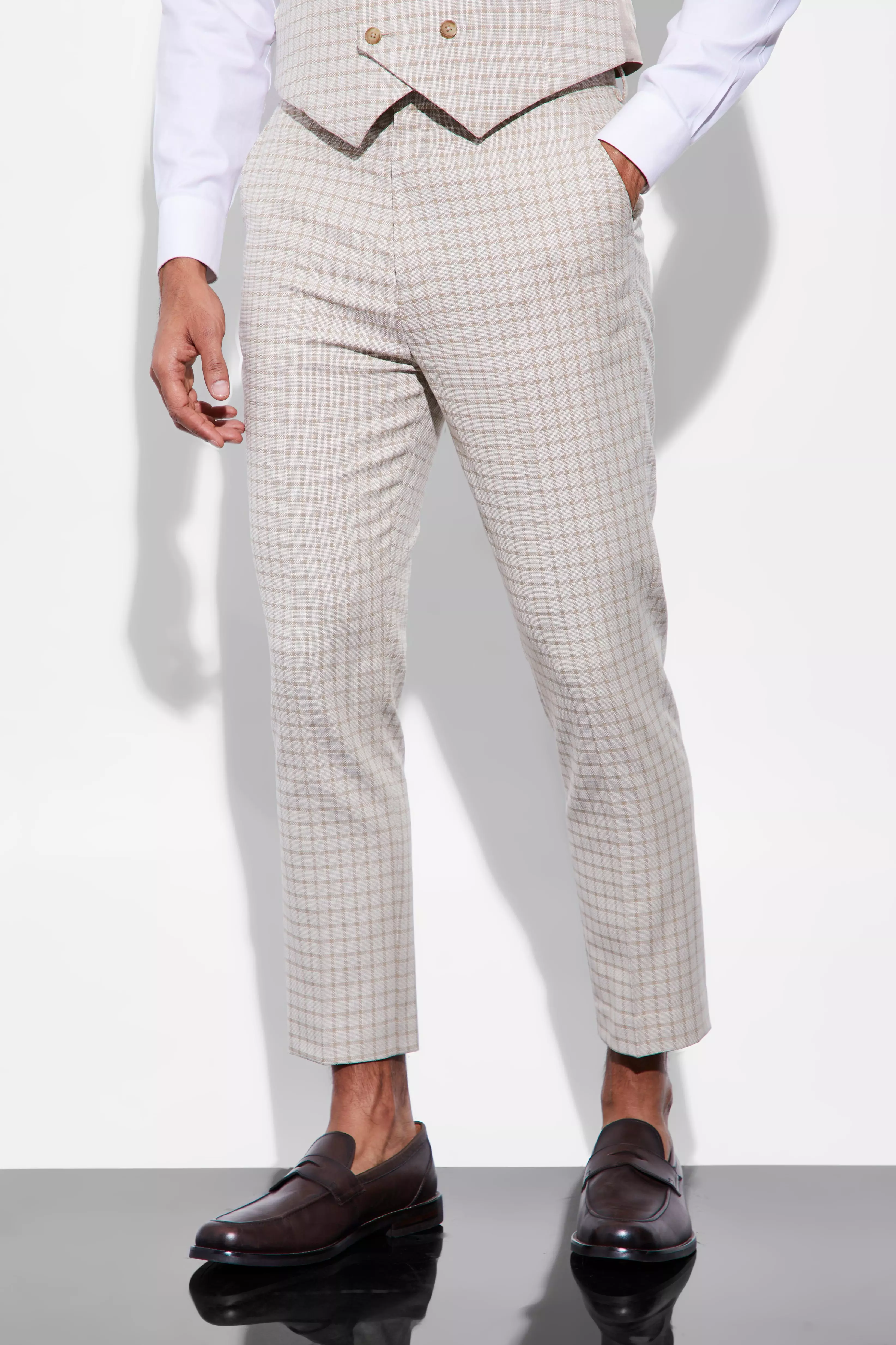 Tapered Check Suit Pants Sand