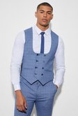 Navy Skinny Double Breasted Micro Check Vest