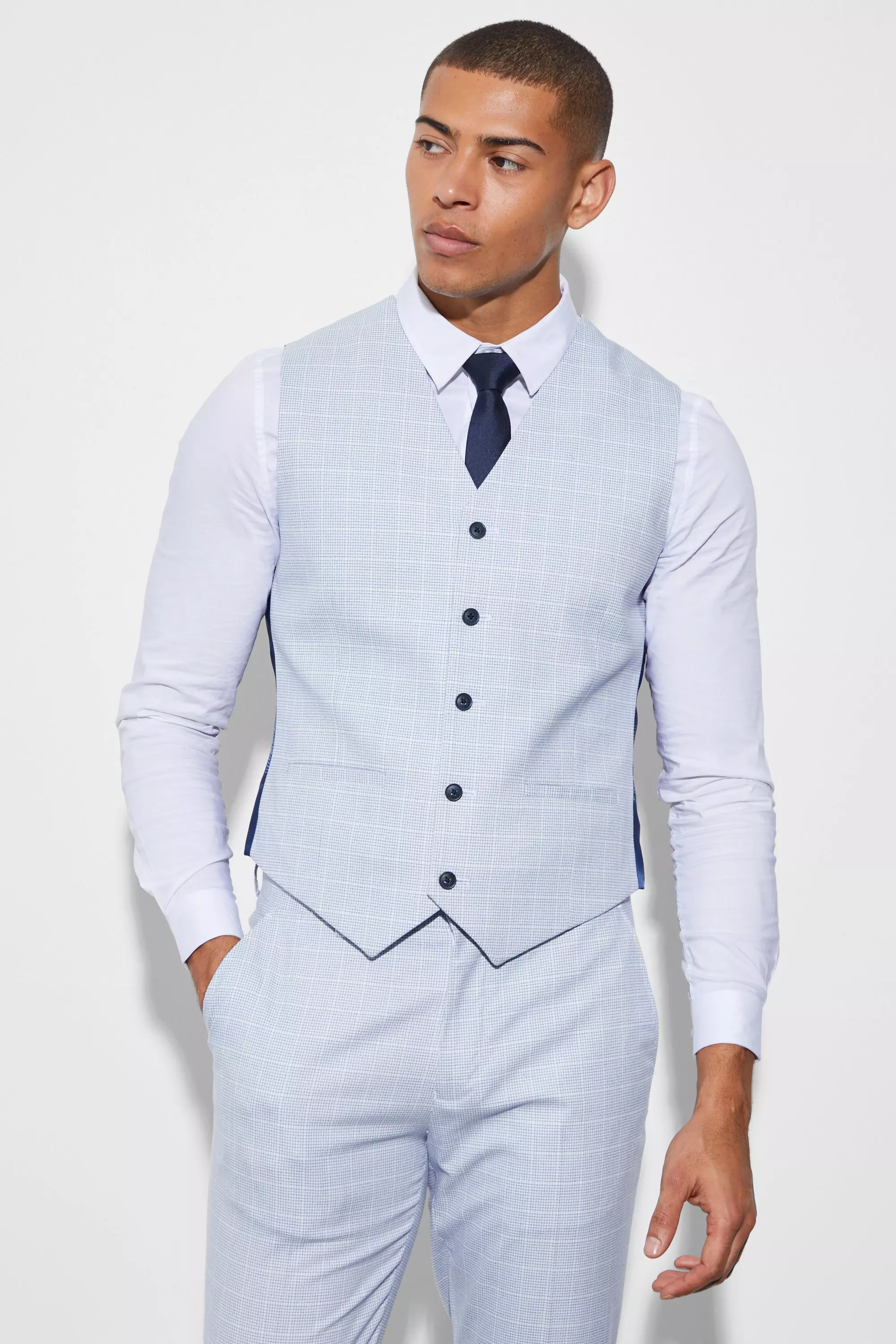 Karierte Slim-Fit Weste, Ecru alternatives Bild