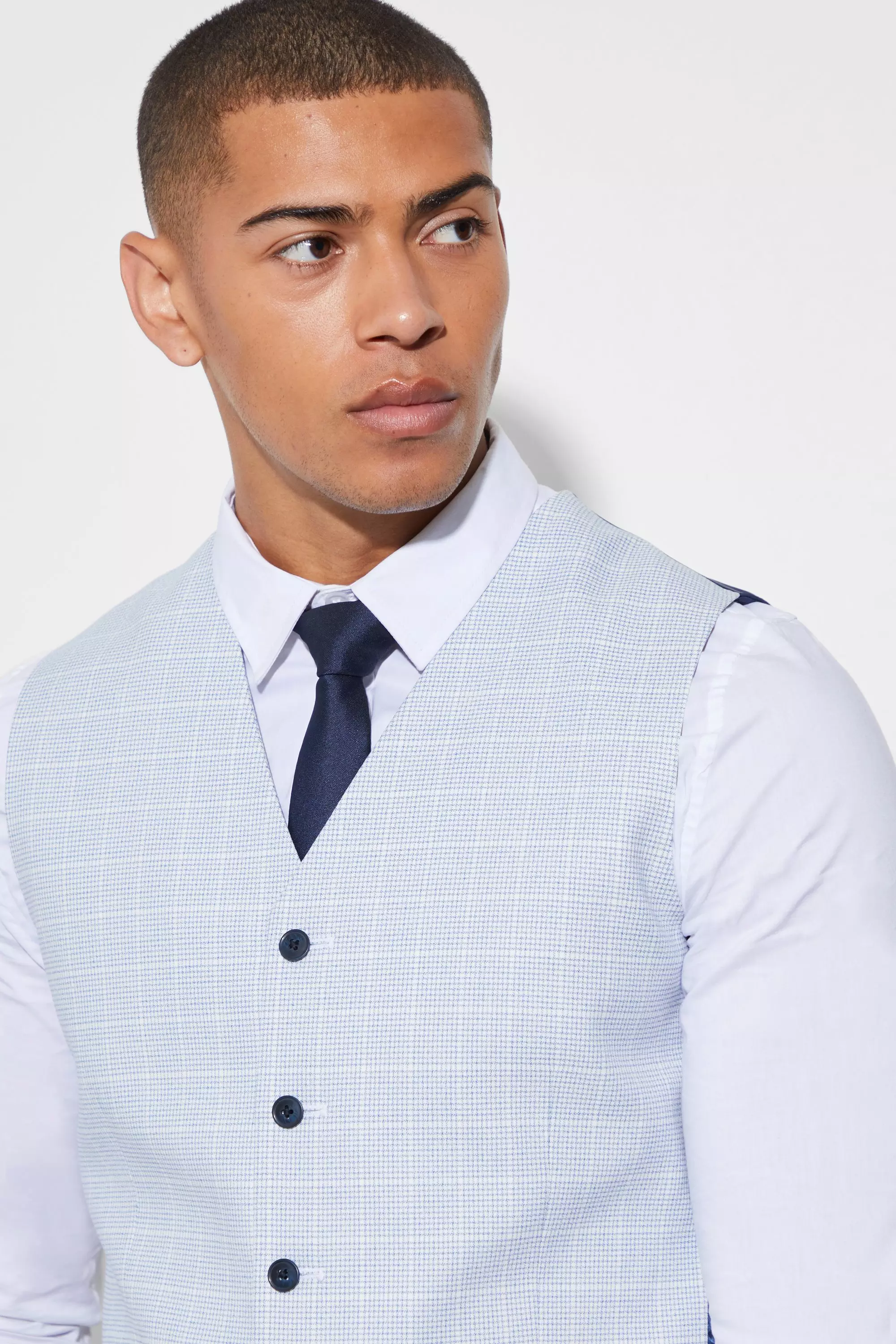 Karierte Slim-Fit Weste, Ecru alternatives Bild