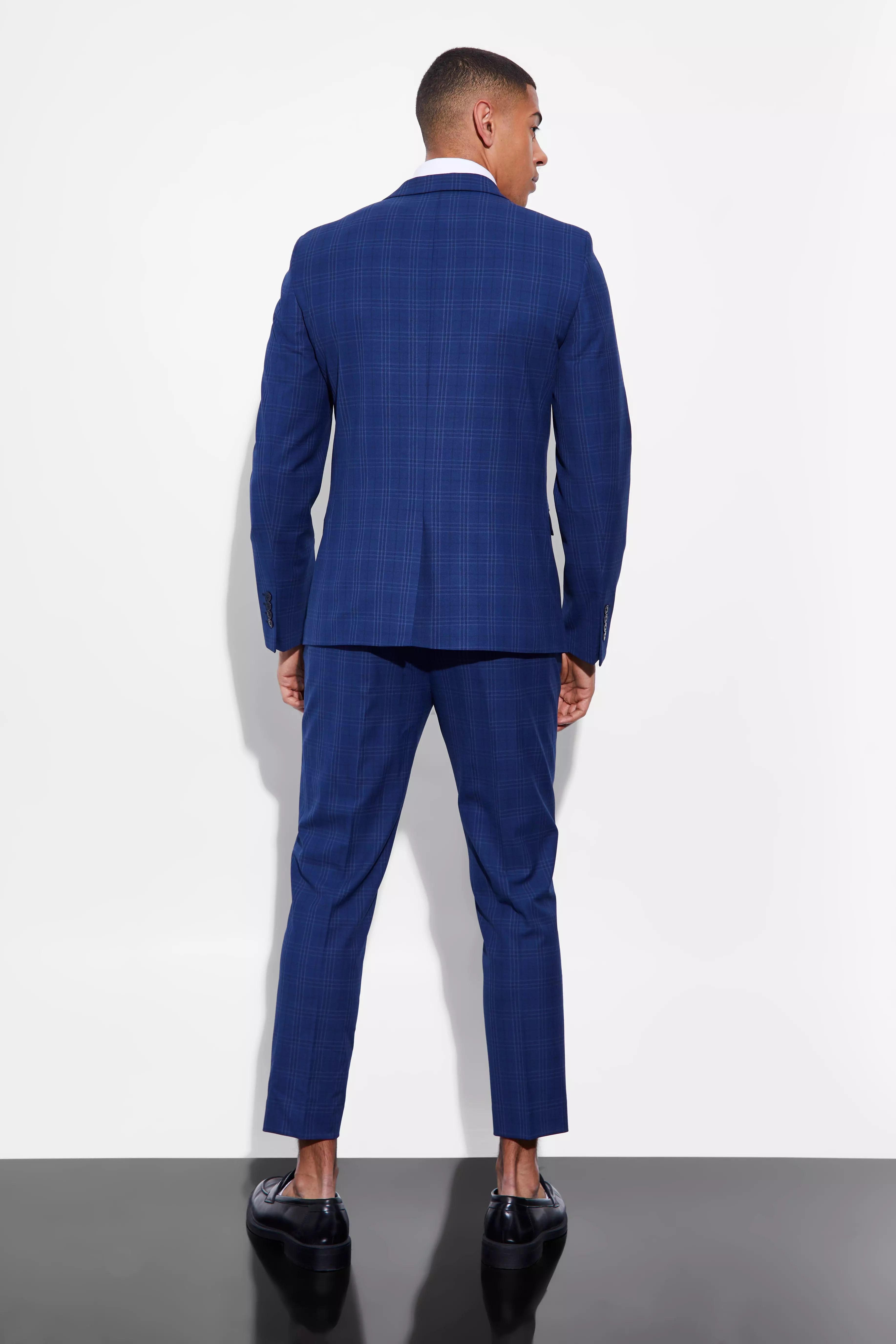 Navy Slim Single Breasted Check Suit Jacket alternative image