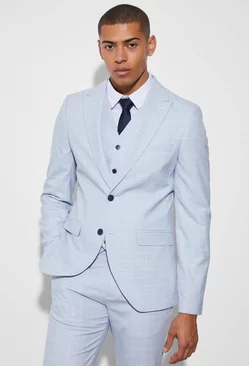 Slim Single Breasted Micro Check Suit Jacket ecru