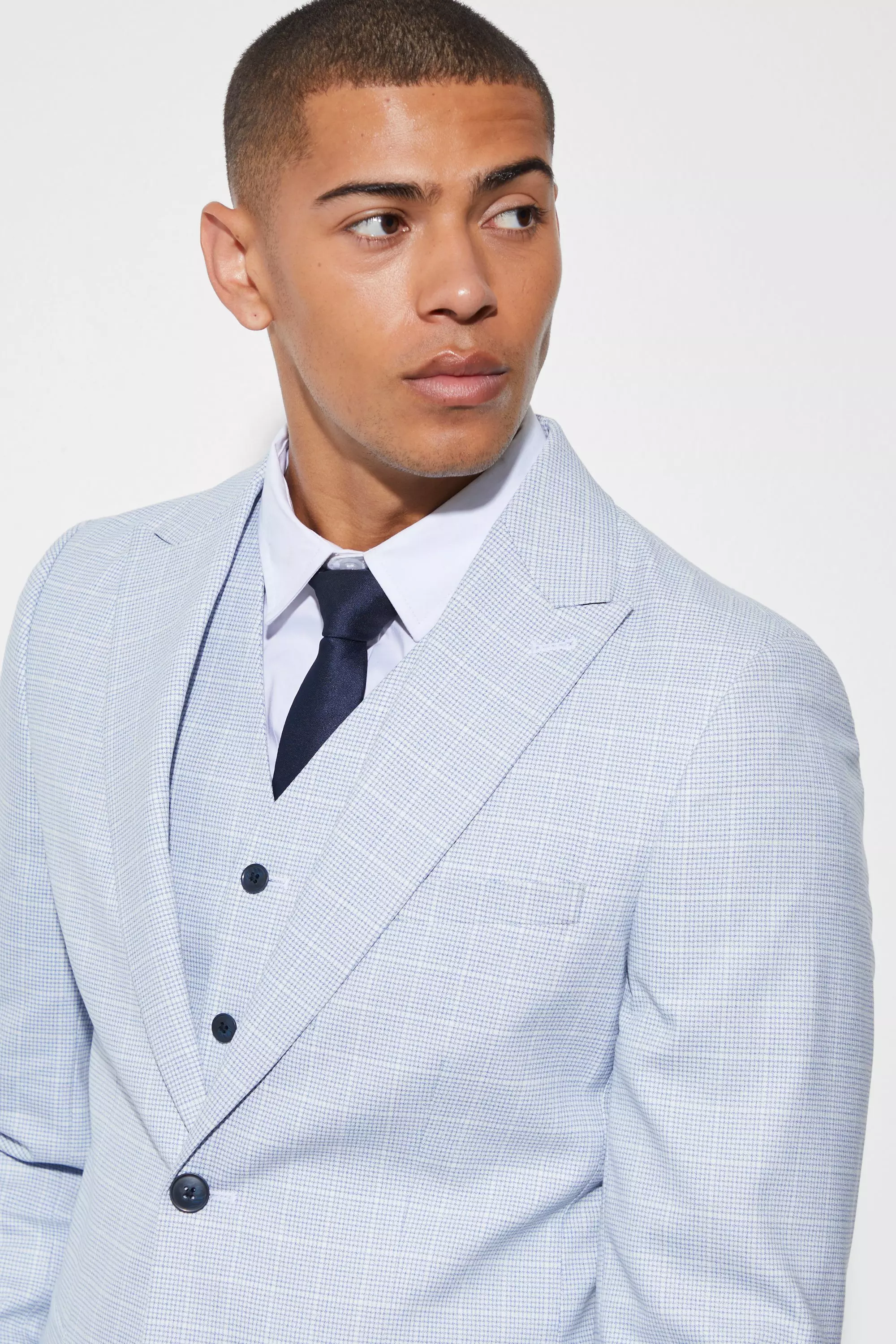 Ecru Slim Single Breasted Micro Check Suit Jacket alternative image