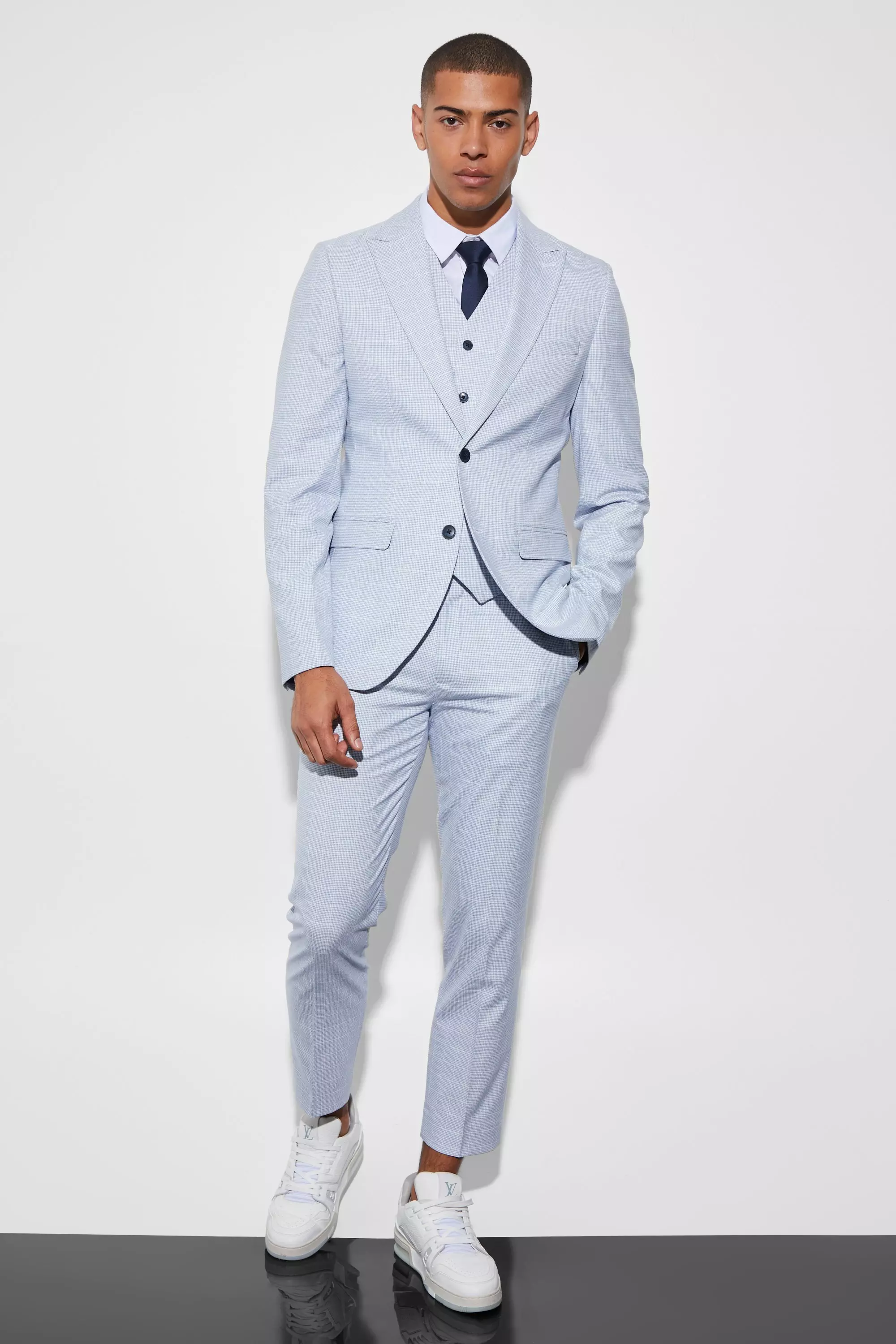 Ecru Slim Single Breasted Micro Plaid Suit Jacket alternative image
