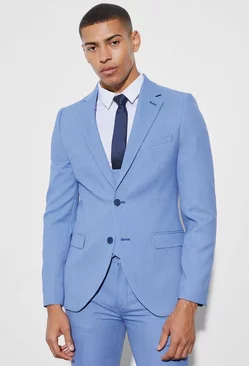 Blue Skinny Micro Texture Suit Jacket