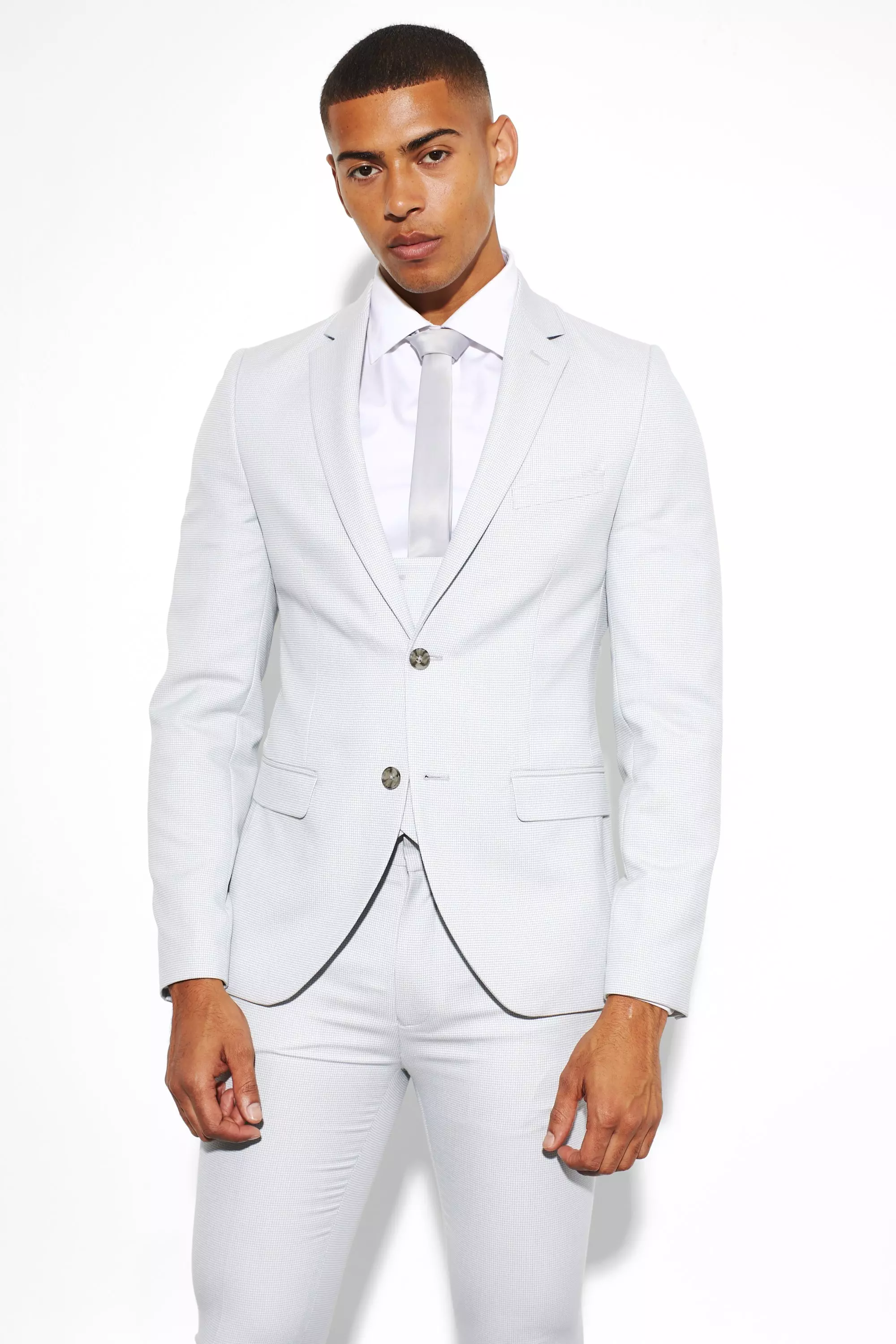 Grey Super Skinny Micro Texture Suit Jacket
