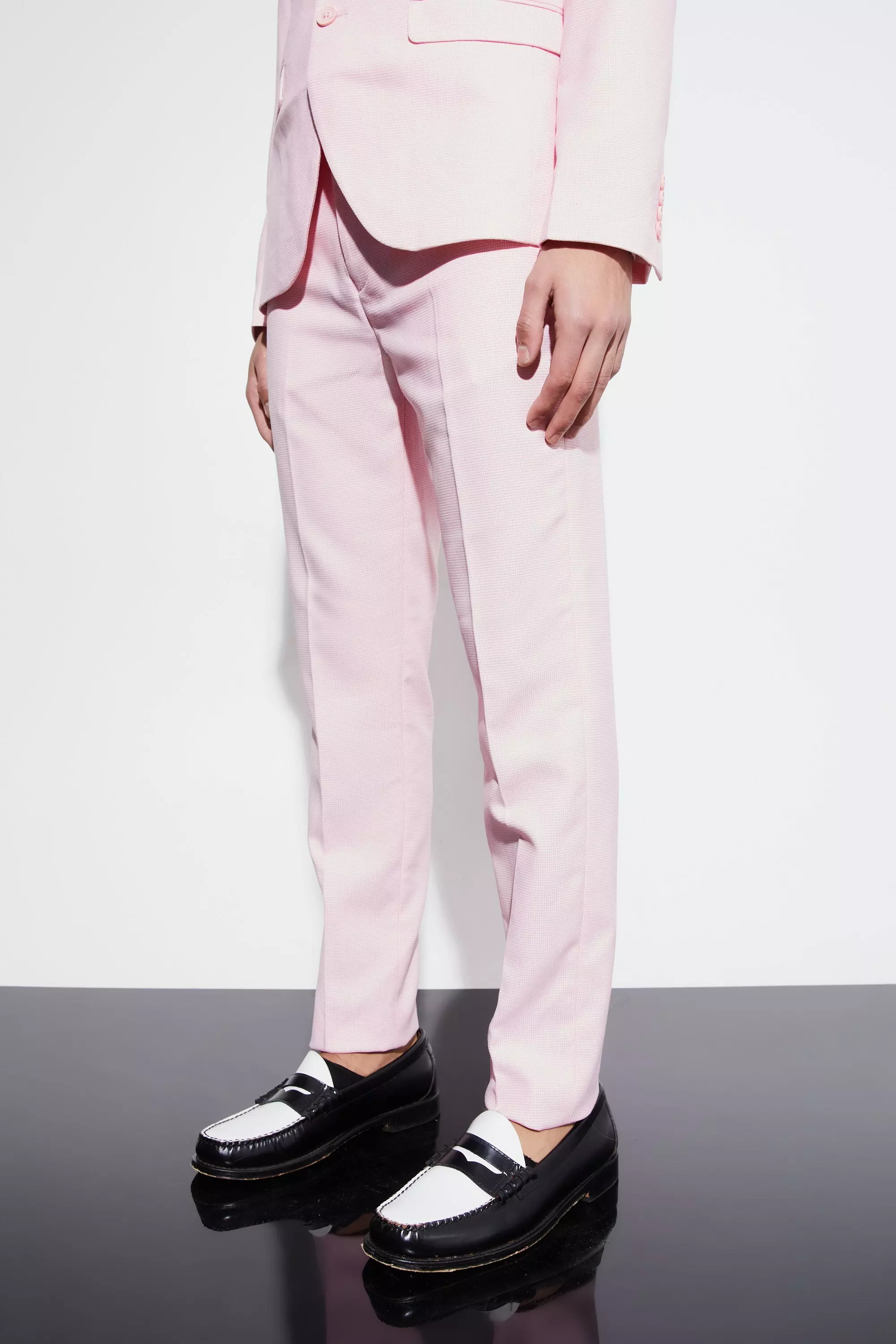 Pink Skinny Micro Texture Suit Pants