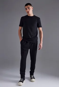 Black Muscle Fit T-shirt And Tapered Jogger Set