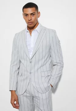 Slim Single Breasted Striped Suit Jacket light grey