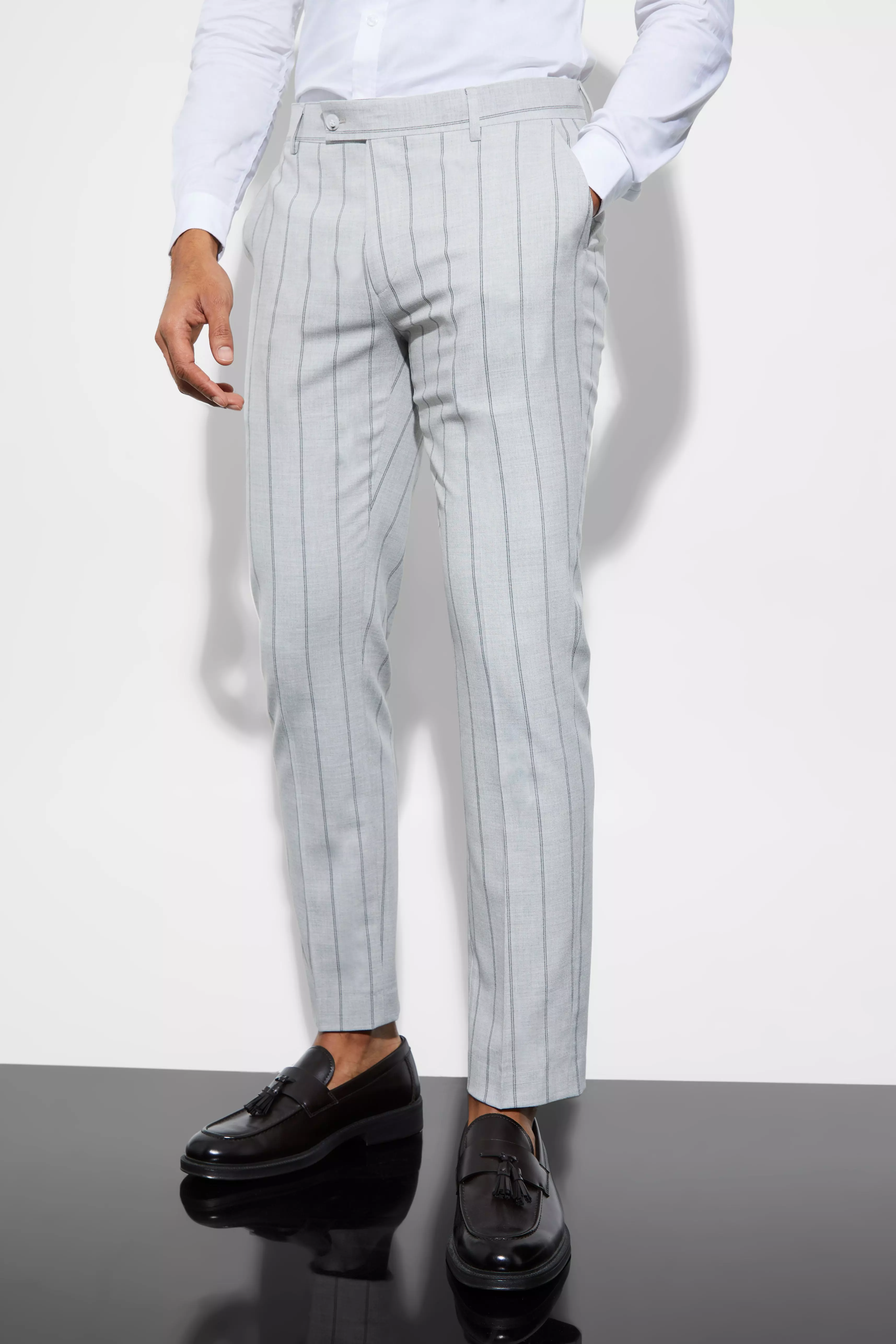 Light grey Slim Single Breasted Striped Suit Jacket alternative image