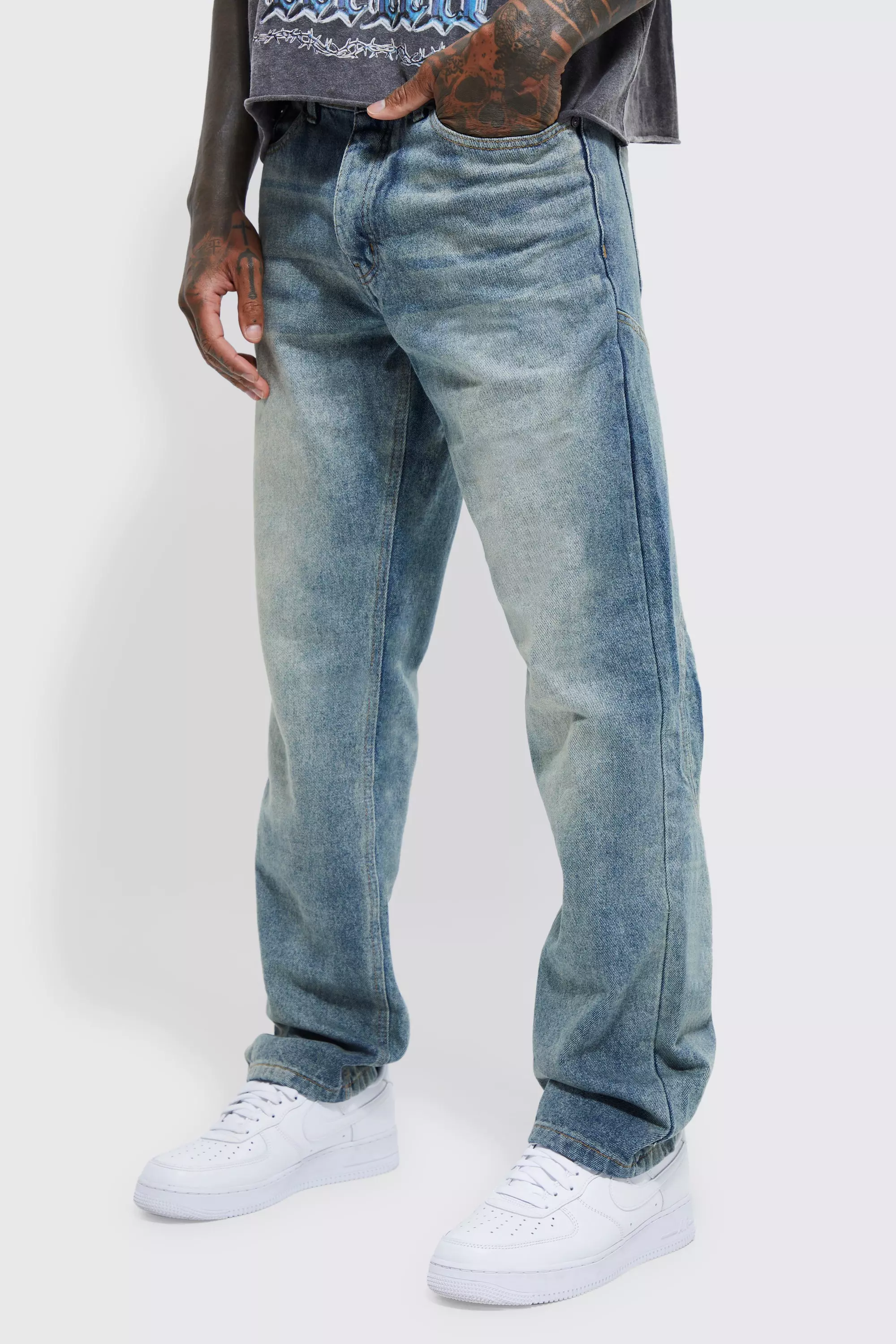 Relaxed Fit Curved Seam Jeans Antique wash