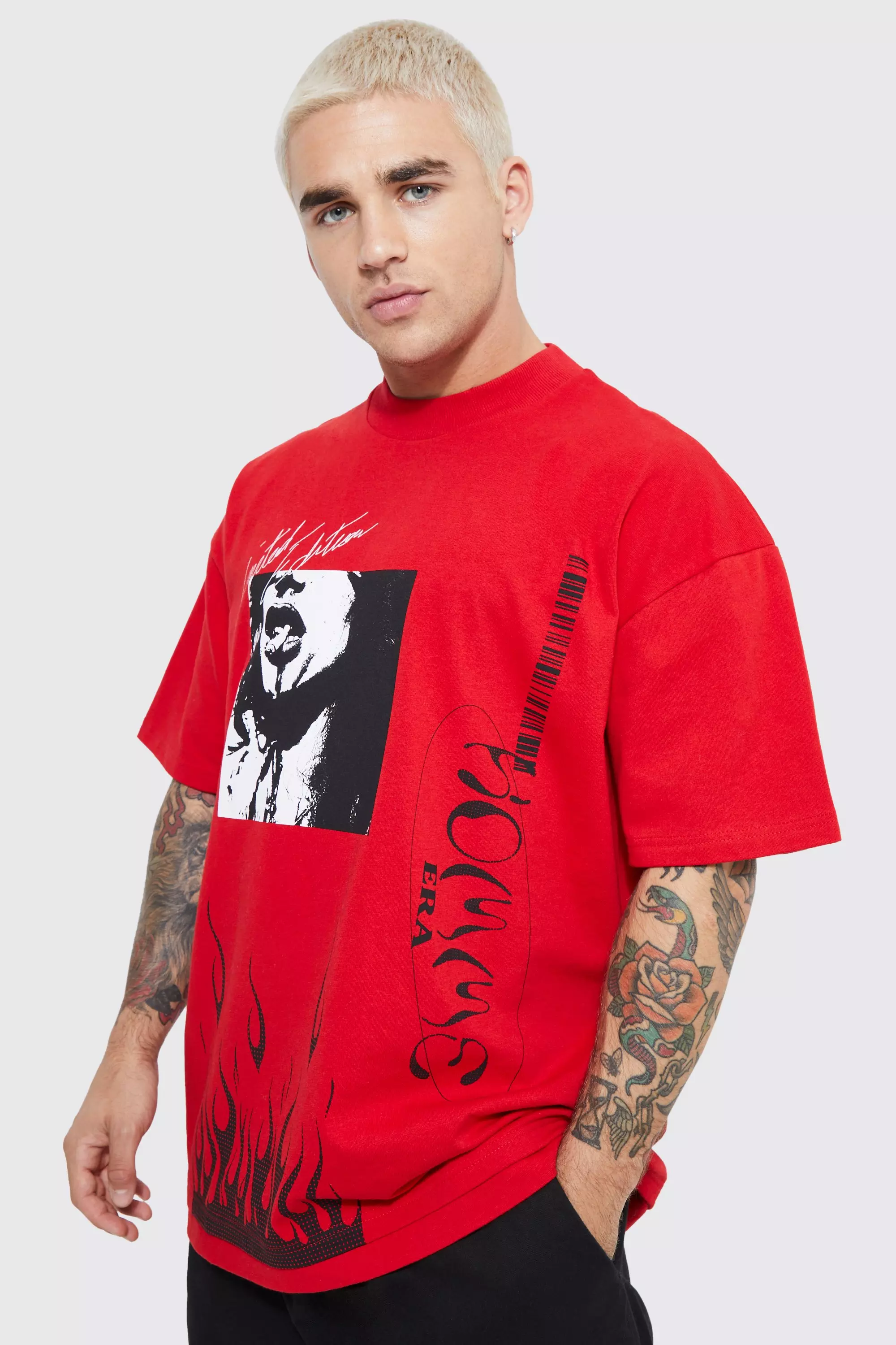 Oversized Graffiti Homme Flames T-shirt Red