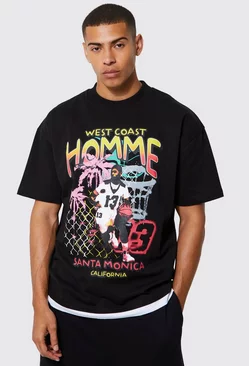 Oversized Homme Basketball Graphic T-shirt Black