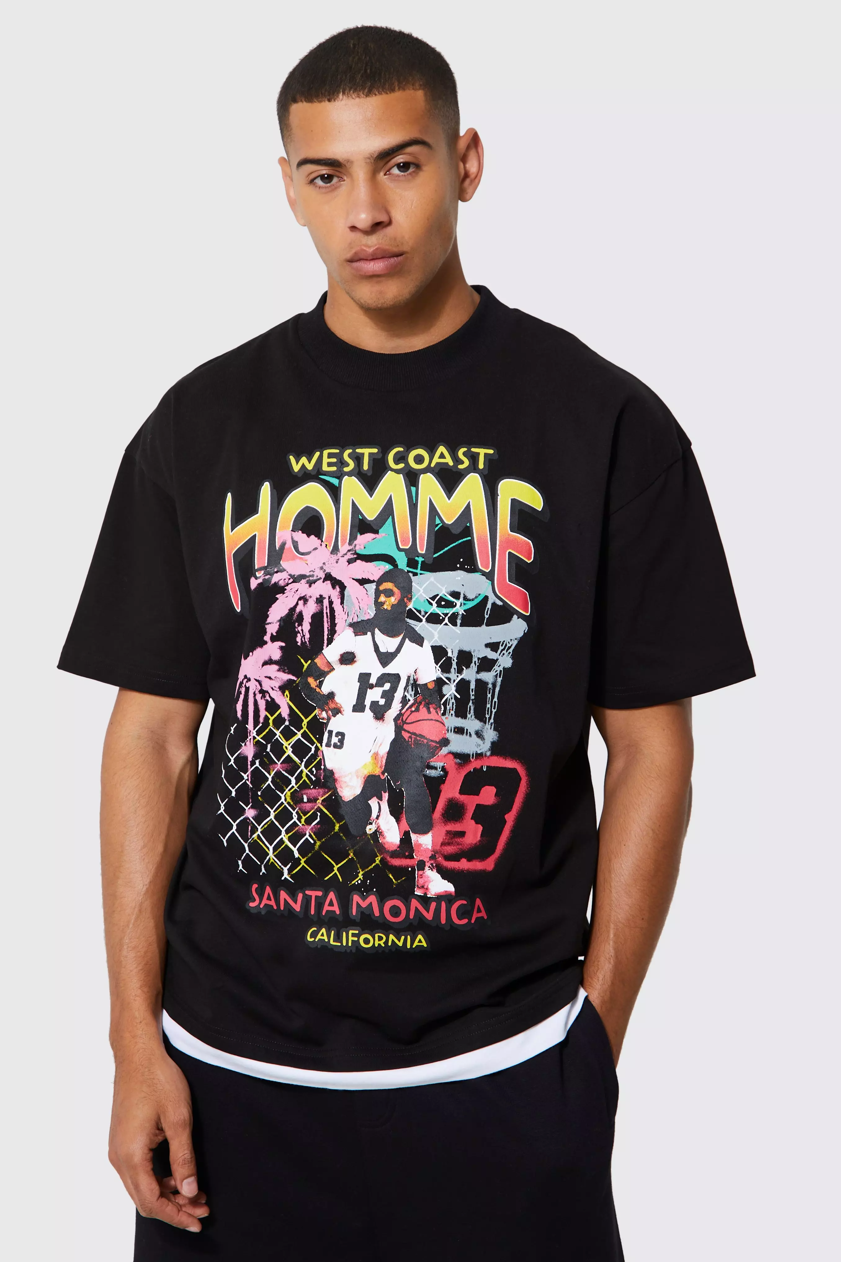 Oversized Homme Basketball Graphic T-shirt Black