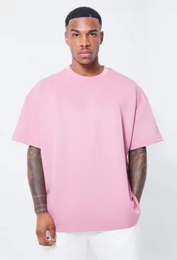 Oversized Pleat Detail Scuba T-shirt Pink