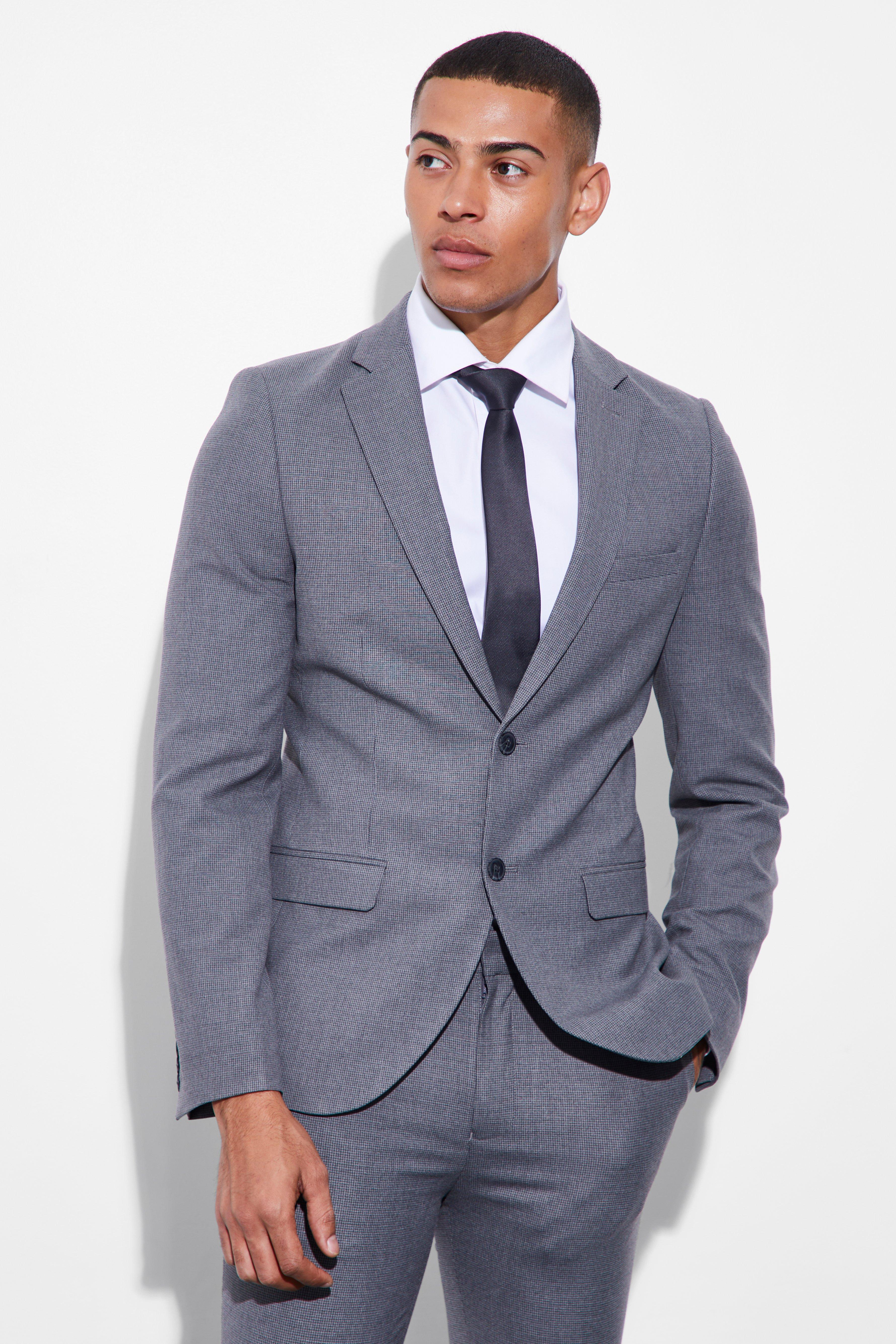 Grey Super Skinny Mini Texture Suit Jacket