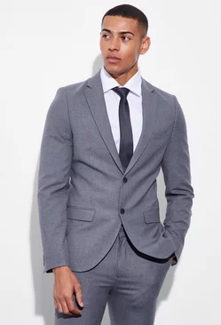 Grey Super Skinny Mini Texture Suit Jacket