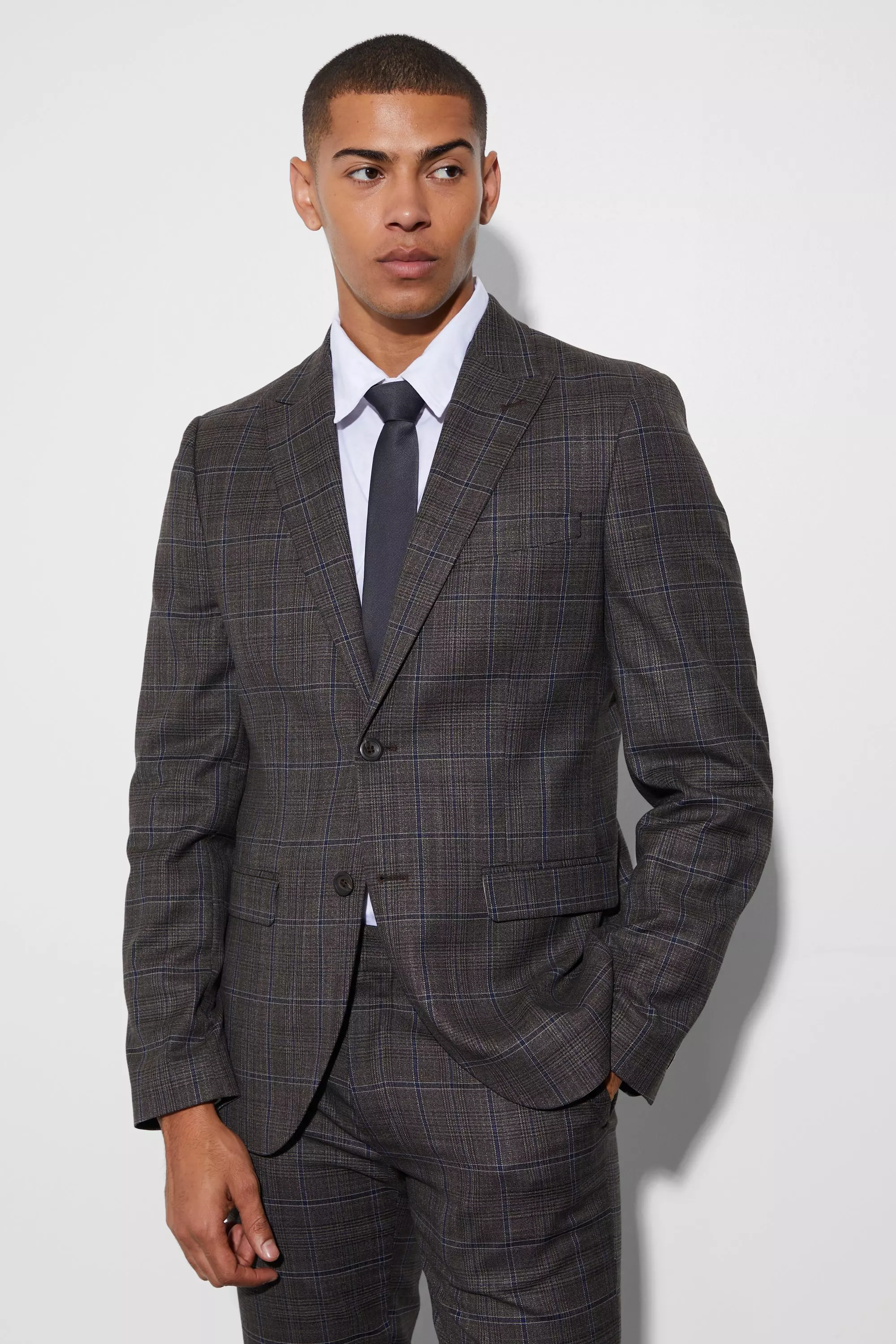 Slim Single Breasted Large Plaid Suit Jacket Multi