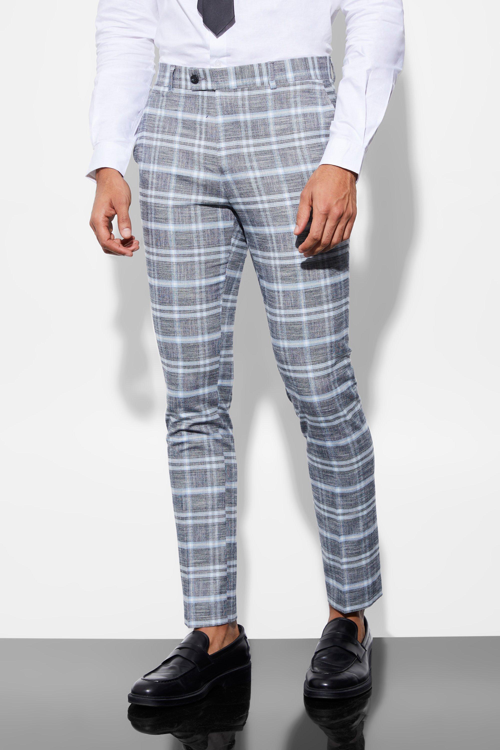 Light grey Geruite Skinny Fit Pantalons