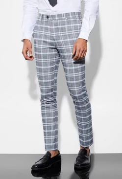 Skinny Check Suit Trousers light grey