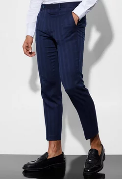 Slim Crop Stripe Suit Trousers navy