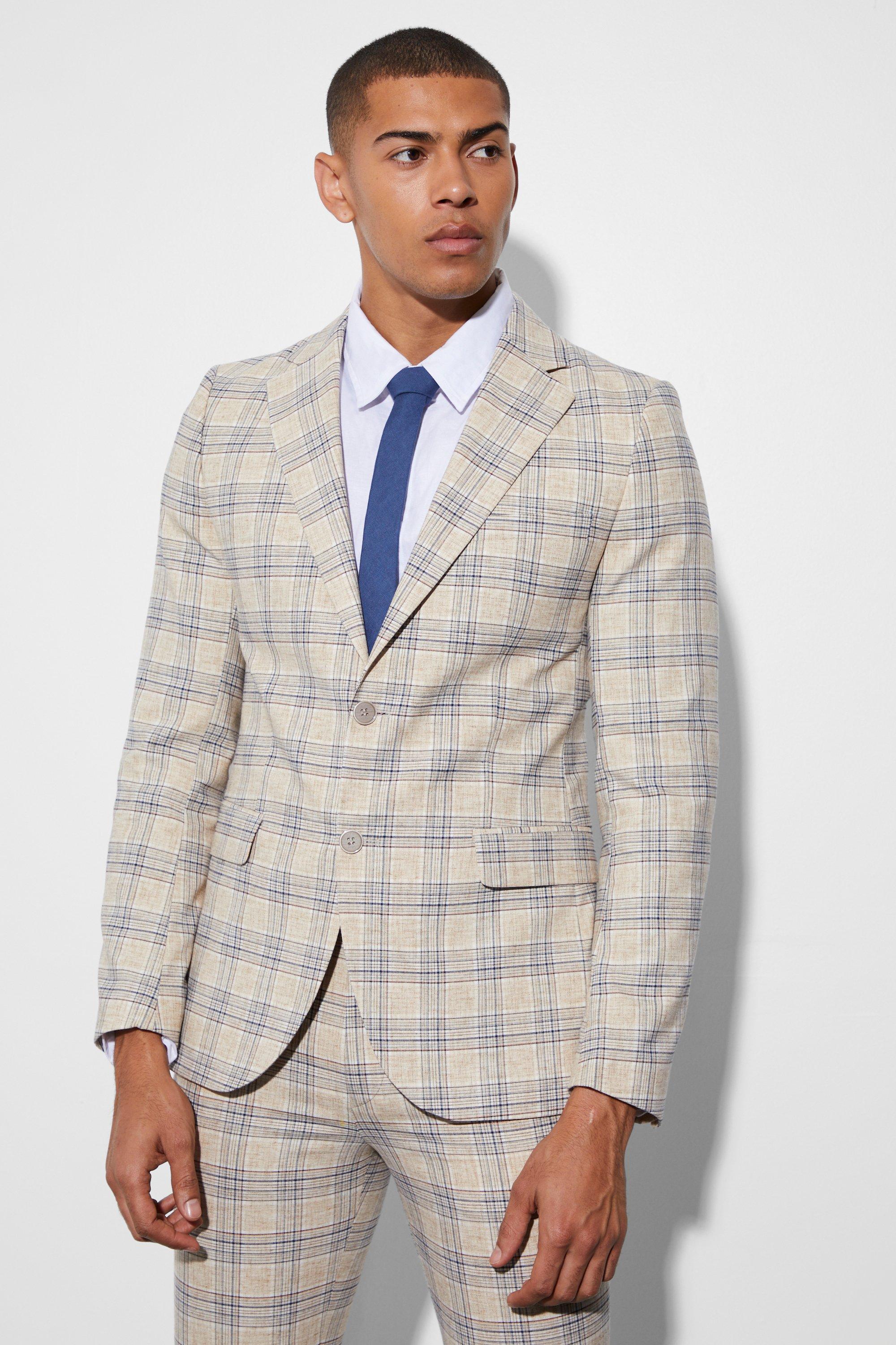 Skinny Single Breasted Check Suit Jacket