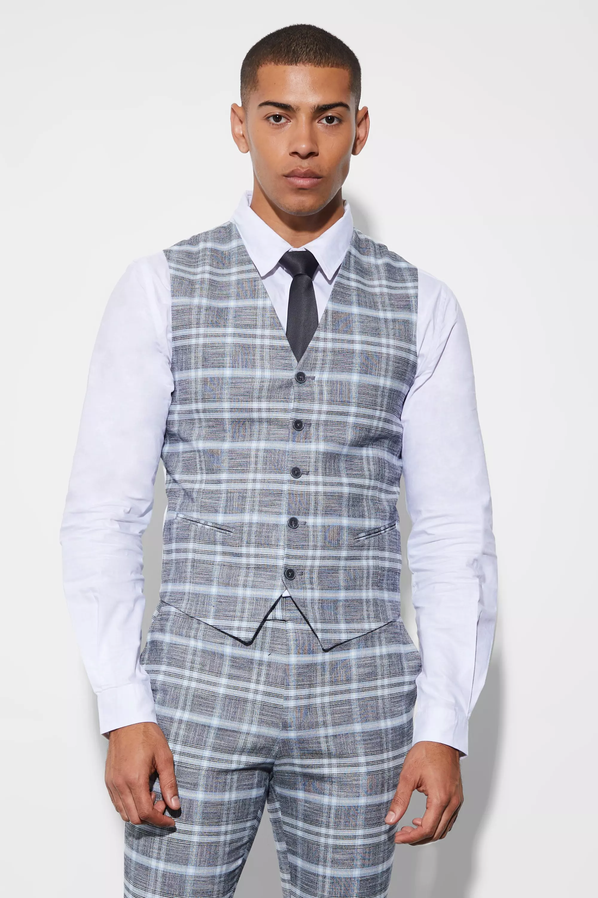 Super Skinny Plaid Vest Light grey