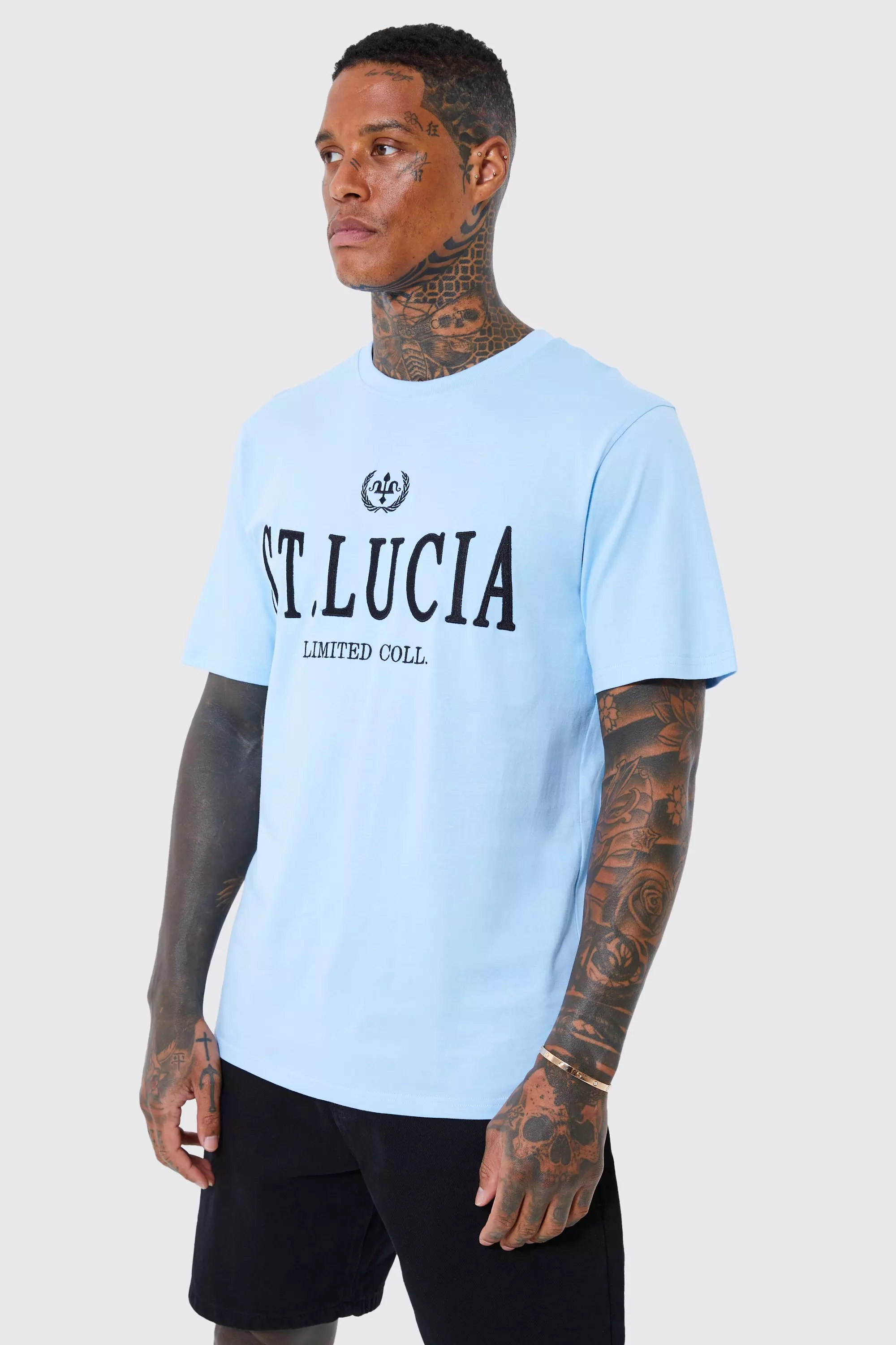 Blue St Lucia Embroidered Badge T-shirt